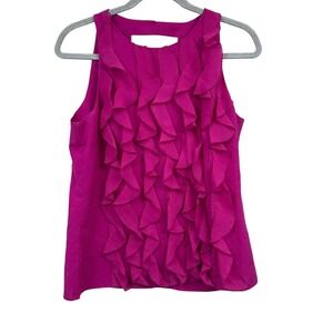 Trulli Womens Sleeveless Ruffle Tank Top Blouse Front Top Cutout Back Magenta S*